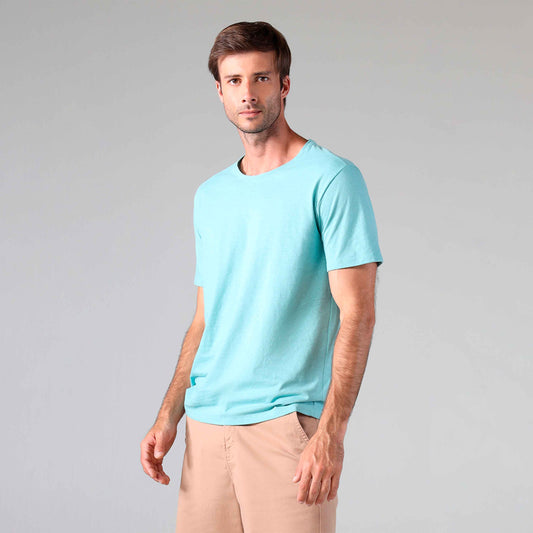 Camiseta Malha Linho Masculina - Azul Turquesa