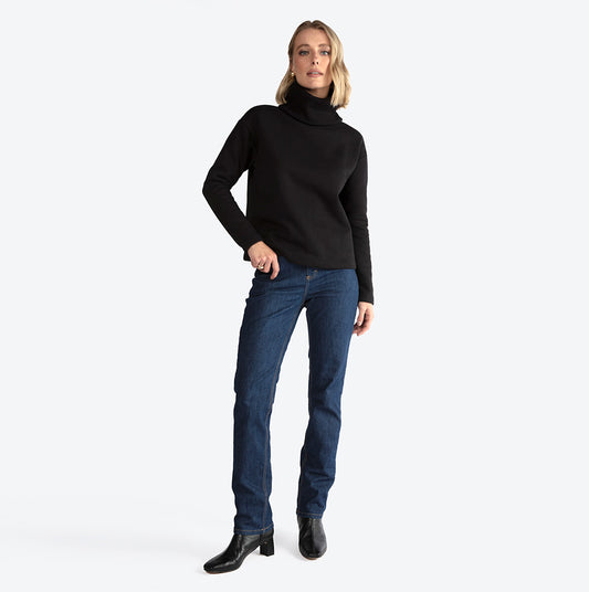 Blusa Moletom Felpa Gola Rolê Feminina - Preto