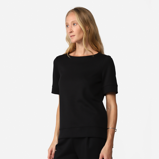 Blusa Malha Estruturada Decote Canoa Feminina - Preto