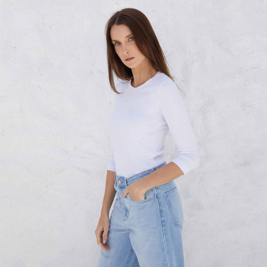 Blusa Canelada Viscose Manga 3/4 Feminina - Branco