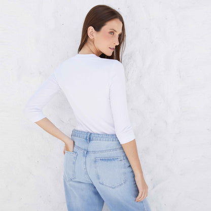Blusa Canelada Viscose Manga 3/4 Feminina - Branco