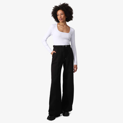 Calça Wide Leg Moletom Flanelado Feminina - Preto