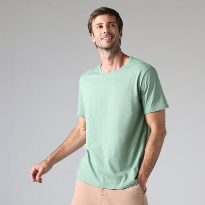 Camiseta Malha Linho Masculina - Verde Oliva