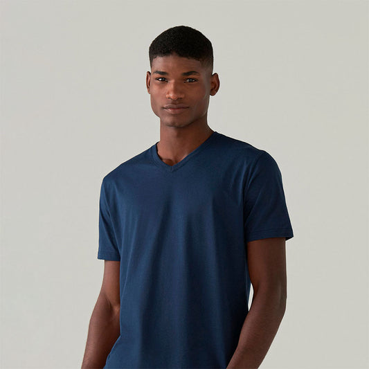 Camiseta Pima Gola V Masculina | Life Collection - Azul Marinho