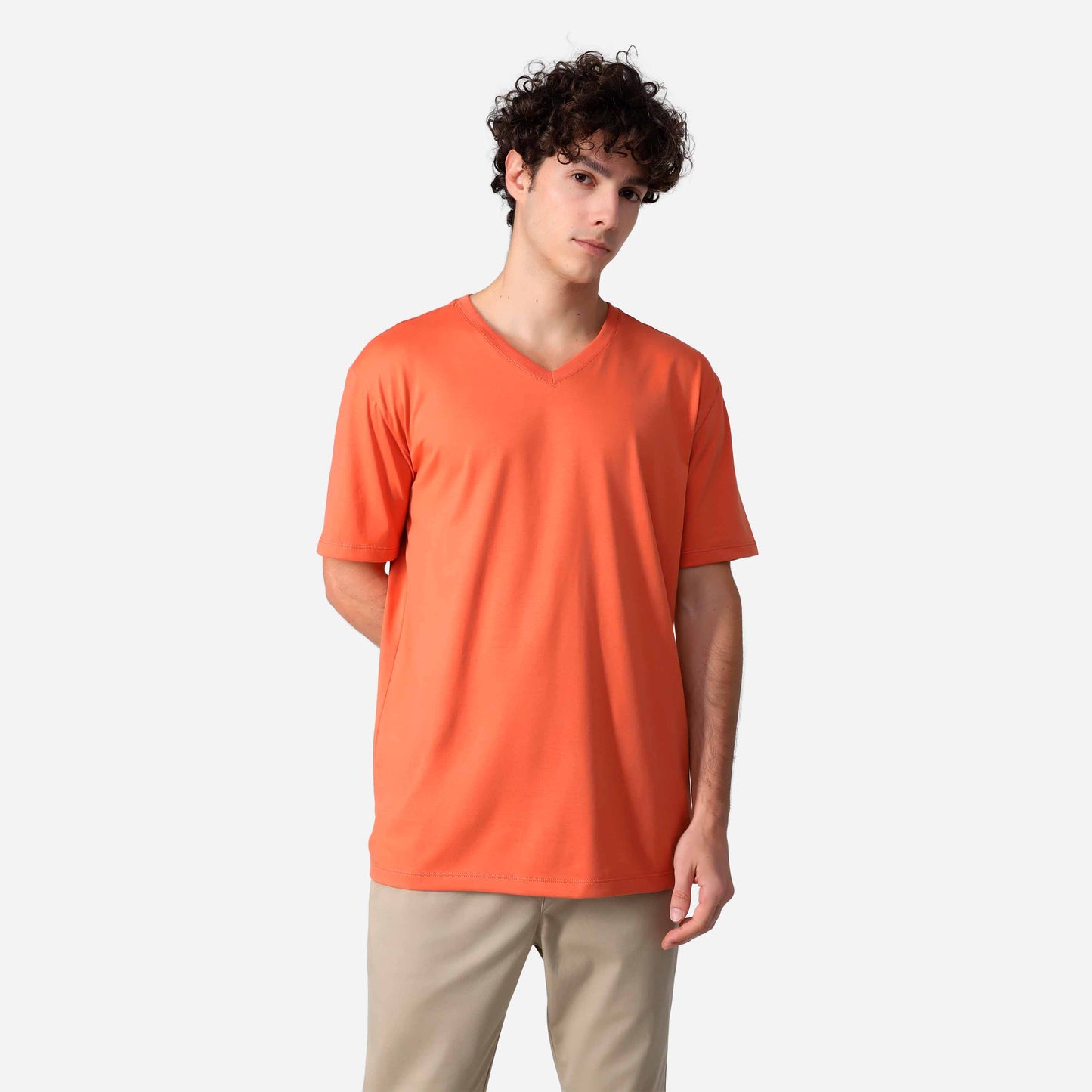 Camiseta Pima Gola V Masculina | Life Collection - Marrom Telha