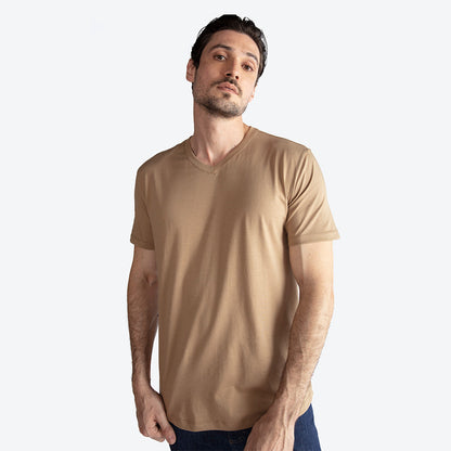 Camiseta Pima Gola V Masculina | Life Collection - Bege Pastel