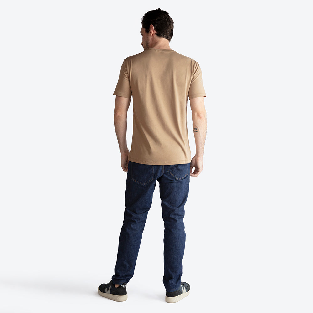 Camiseta Pima Gola V Masculina | Life Collection - Bege Pastel