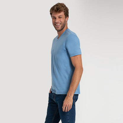 Camiseta Algodão Premium Gola V Masculina | Everyday Collection - Azul Celeste