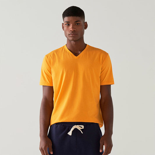 Camiseta Algodão Premium Gola V Masculina | Everyday Collection - Amarelo Sol