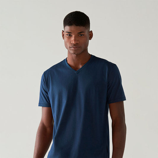 Camiseta Algodão Premium Gola V Masculina | Everyday Collection - Azul Marinho