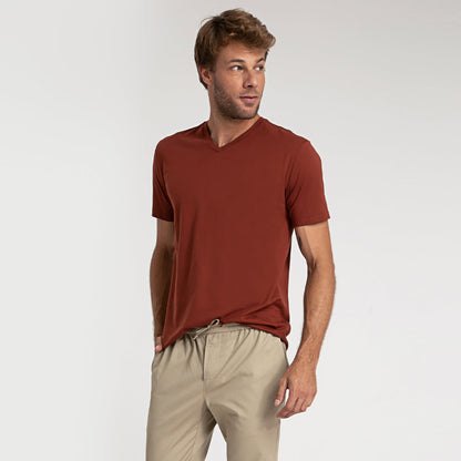 Camiseta Algodão Premium Gola V Masculina | Everyday Collection - Marrom Cacau