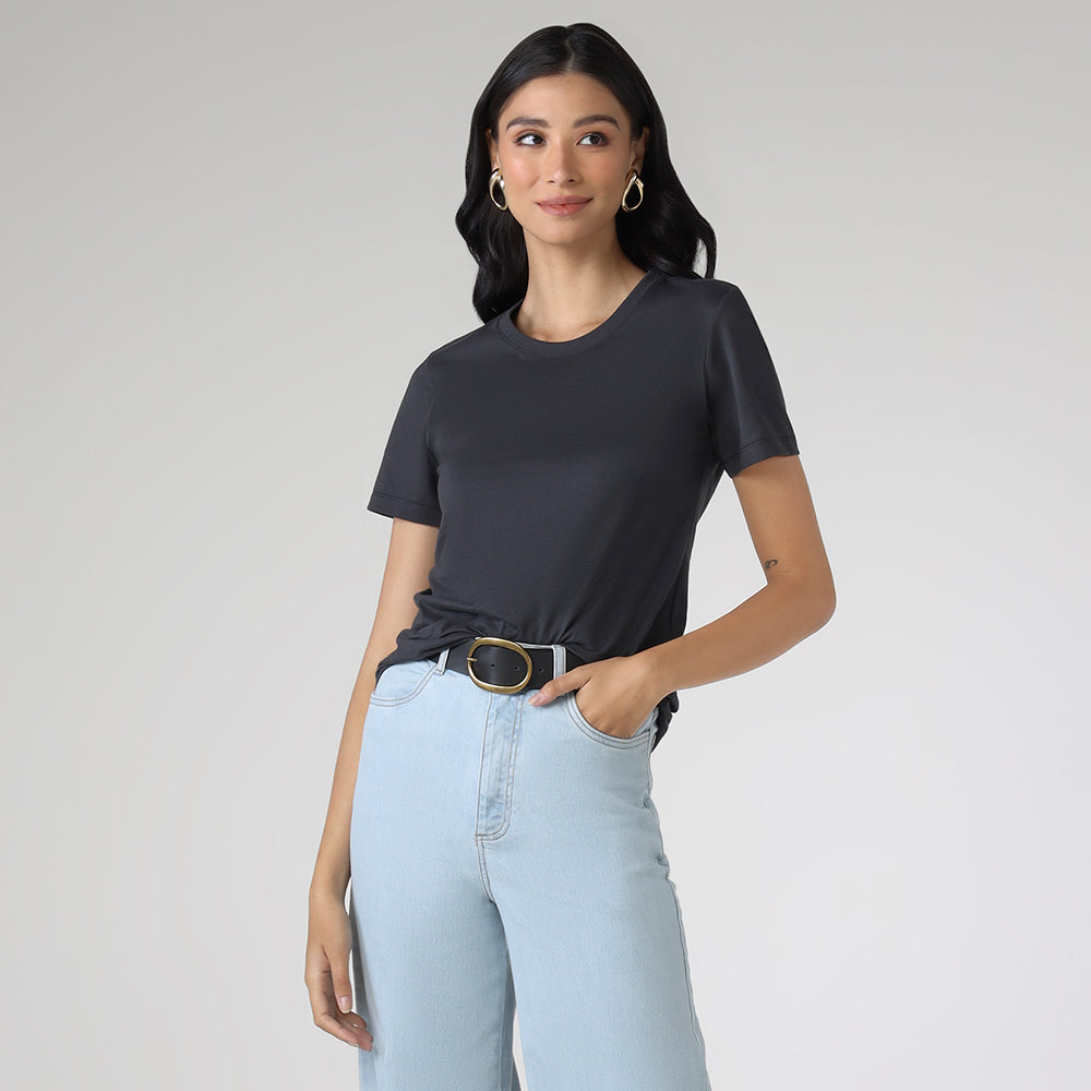 Camiseta Algodão Premium Feminina | Everyday Collection - Cinza Escuro