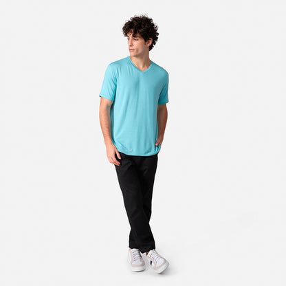 Camiseta Modal Gola V Masculina | Travel Collection - Azul Turquesa