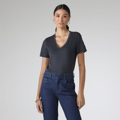 Camiseta Algodão Premium Gola V Feminina | Everyday Collection - Cinza Escuro