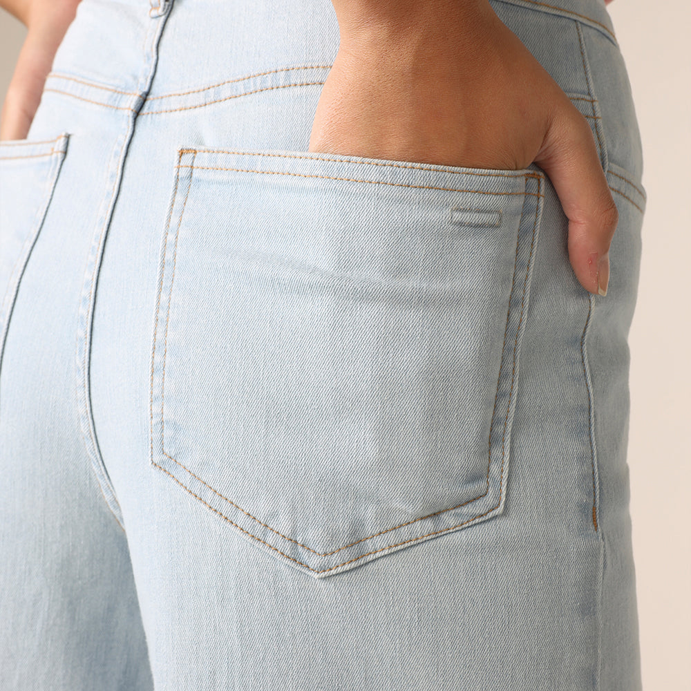 Calça Wide Jeans Feminina - Azul Jeans Claro