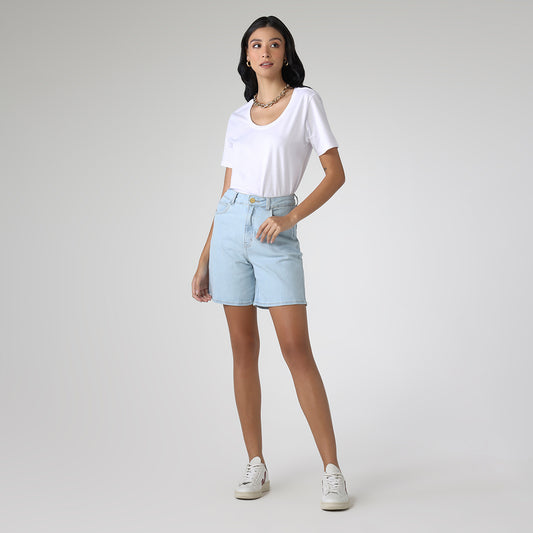 Shorts Jeans Cintura Alta - Azul Jeans Claro