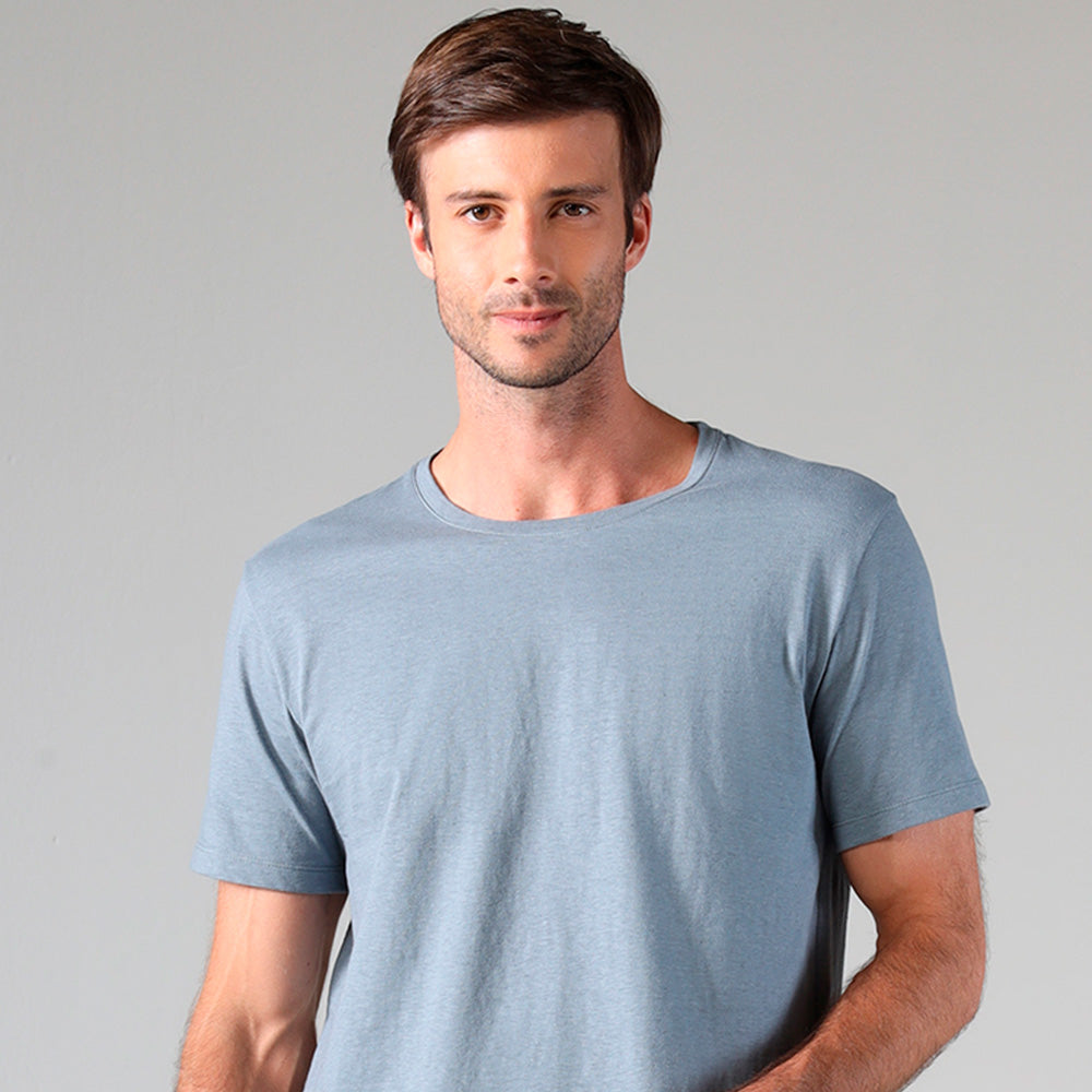 Camiseta Malha Linho Masculina - Azul Cobalto