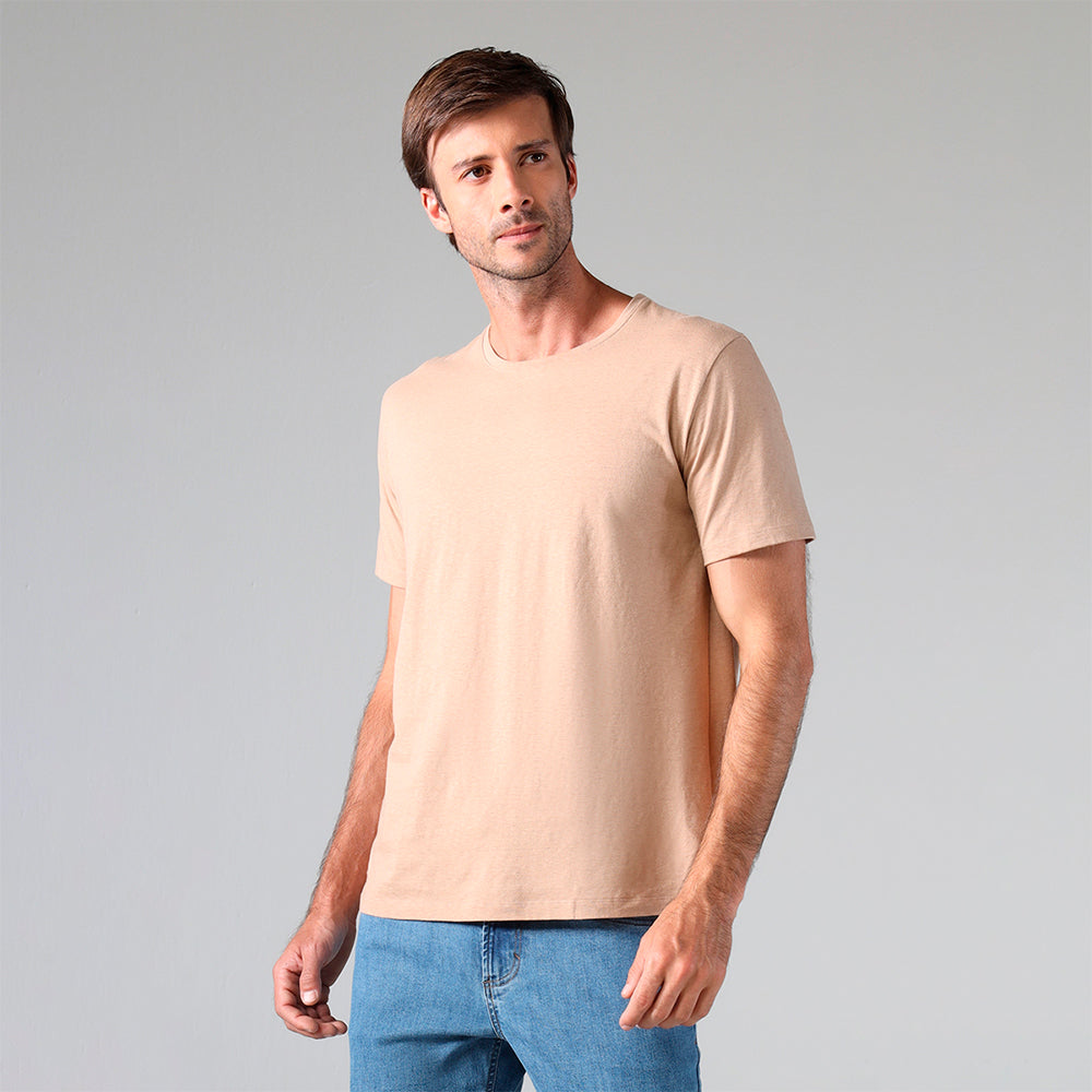 Camiseta Malha Linho Masculina - Bege Claro