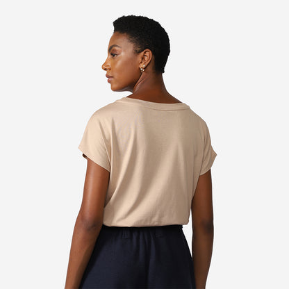 Camiseta Pima Ampla Feminina - Bege Camel