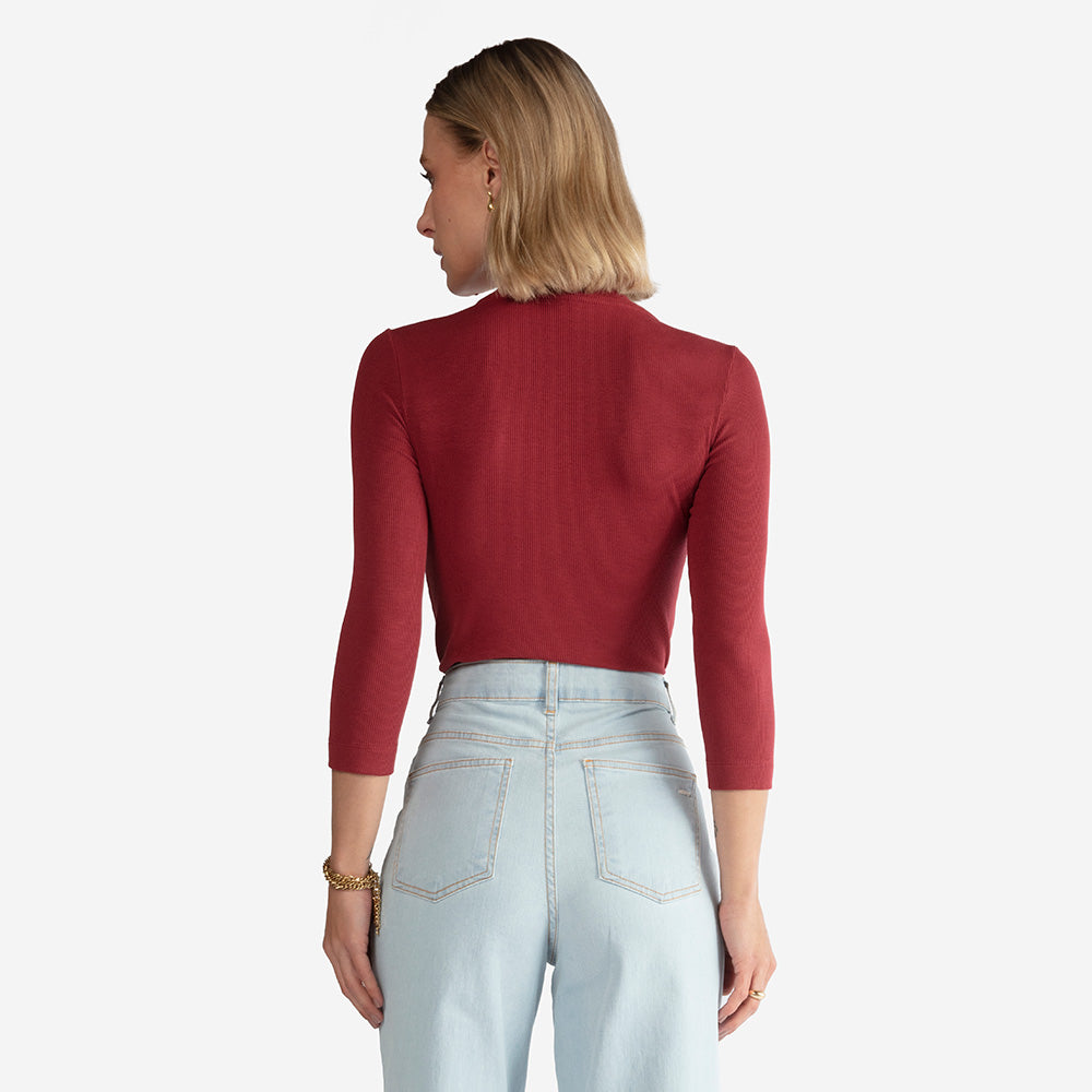 Blusa Canelada Viscose Manga 3/4 Feminina - Marsala