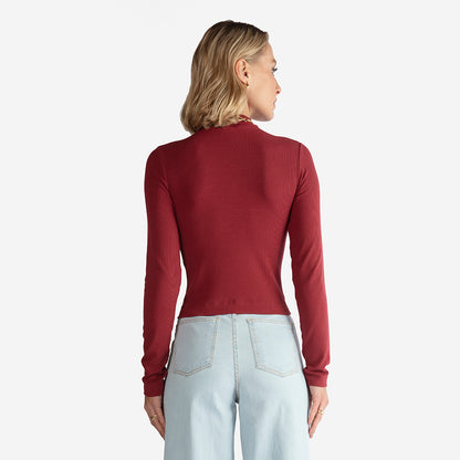 Blusa Canelada Viscose Gola Alta Feminina - Marsala