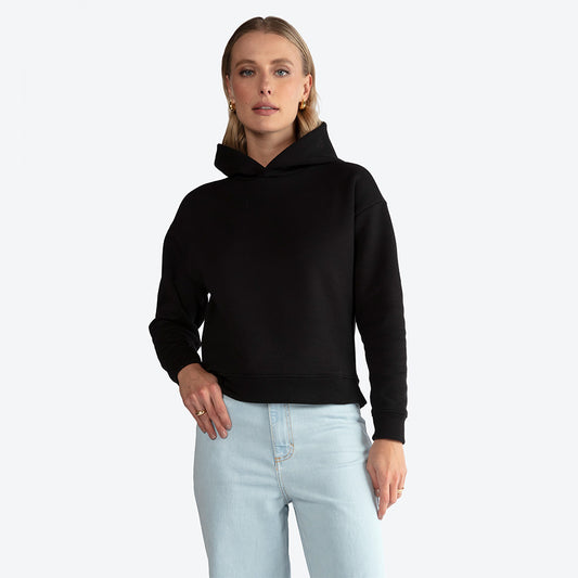 Blusão Moletom Flanelado Capuz Feminino - Preto