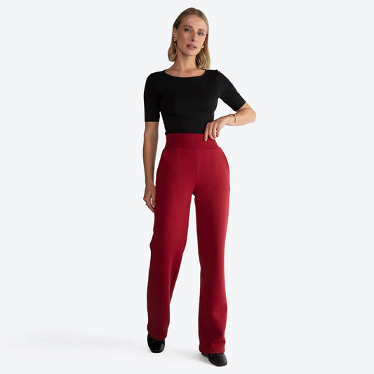 Calça Reta Moletom Flanelado Feminina - Marsala