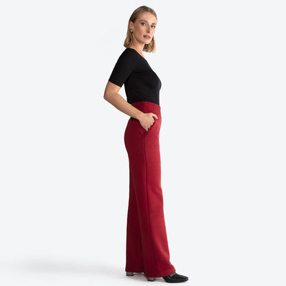 Calça Reta Moletom Flanelado Feminina - Marsala