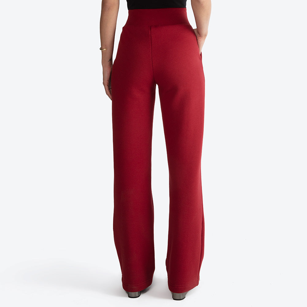 Calça Reta Moletom Flanelado Feminina - Marsala