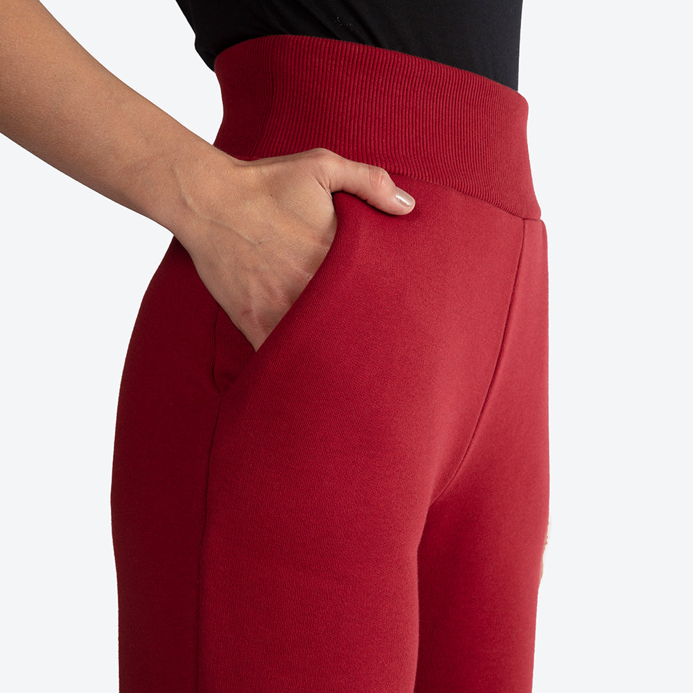 Calça Reta Moletom Flanelado Feminina - Marsala