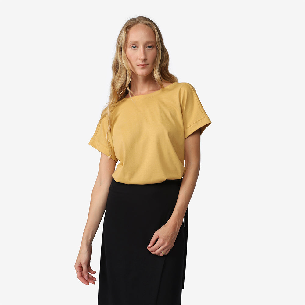 Blusa Algodão Ultraleve Decote Costas Feminina - Amarelo Mel