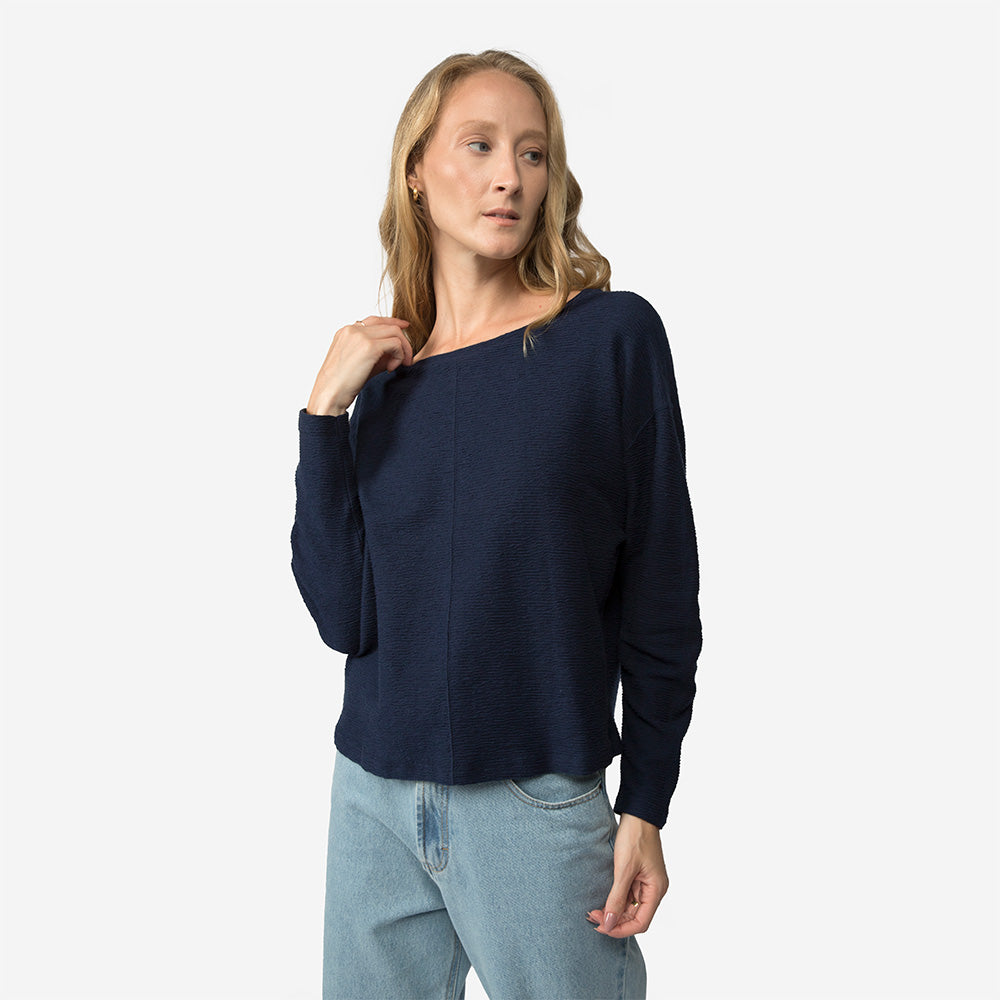 Blusa Blend Linho Textura Feminina - Azul Marinho