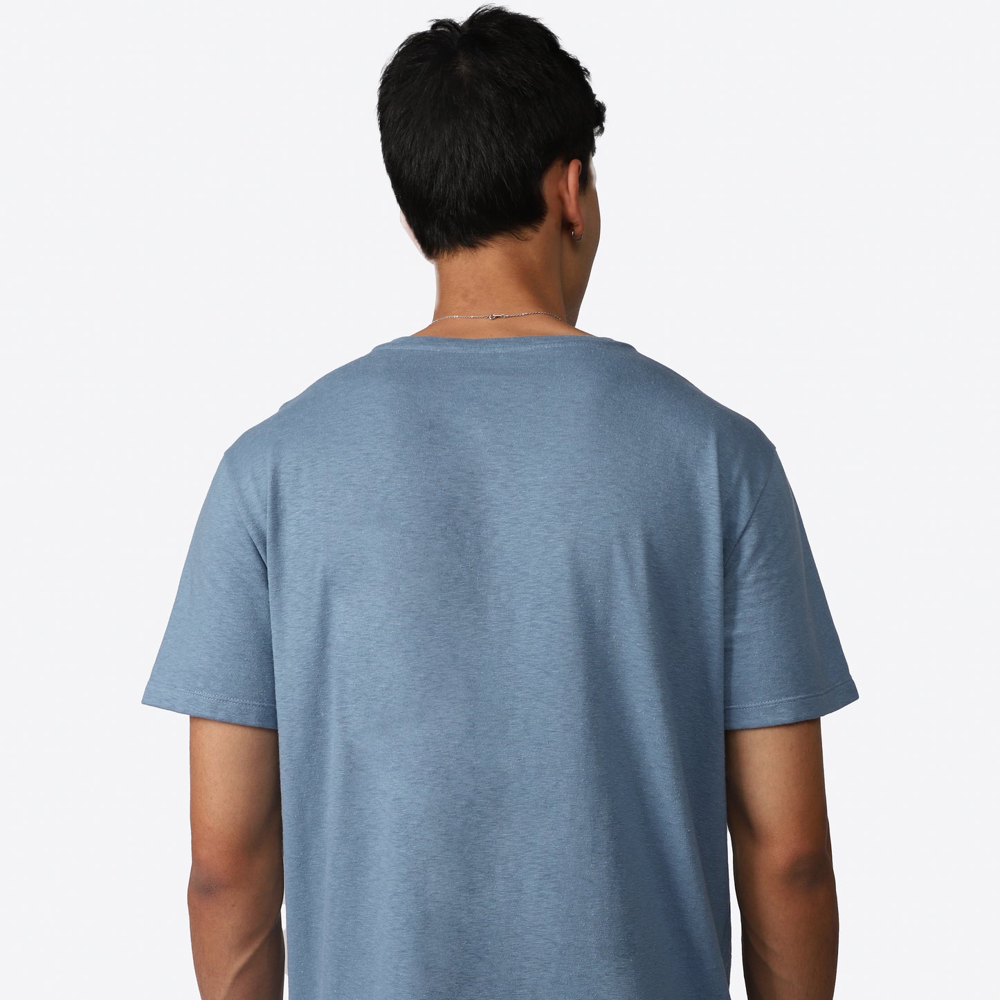 Camiseta Malha Linho Masculina - Azul Mineral